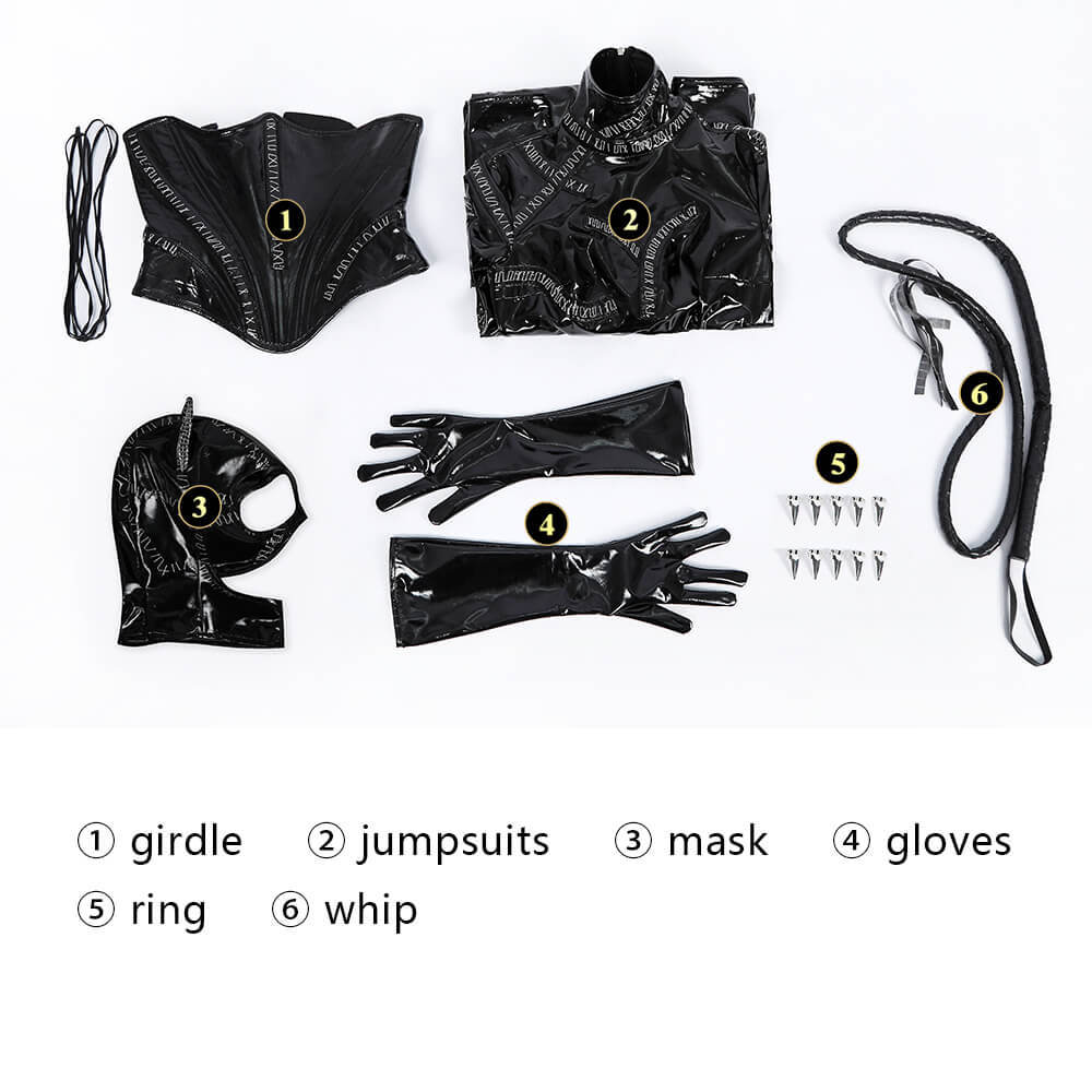 Batman Returns Catwoman Selina Kyle Cosplay Costume DC Comic Jumpsuit Mask Takerlama