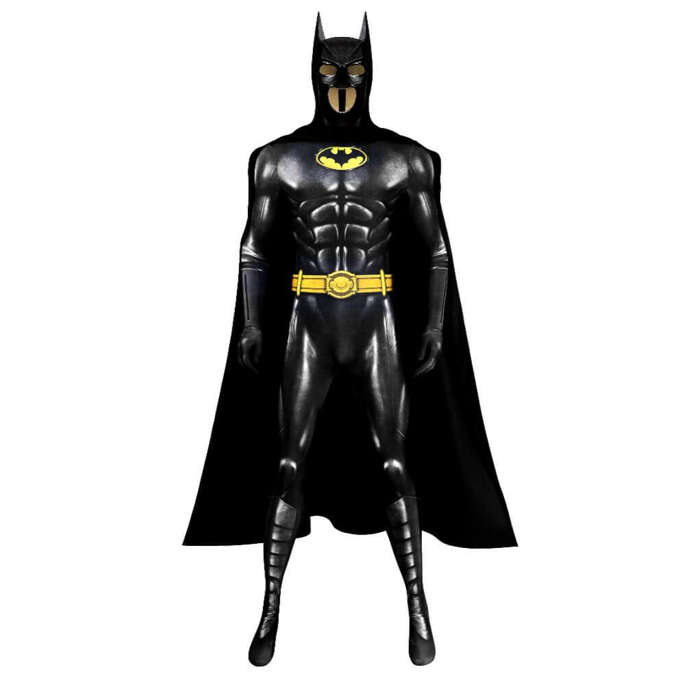 Movie 1989 Michael Keaton Cosplay Costume Superhero Jumpsuit Mask Takerlama