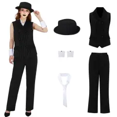 Women’s Gangster 1920s Costume Adult Pinstripe Suit For Halloween Party Takerlama