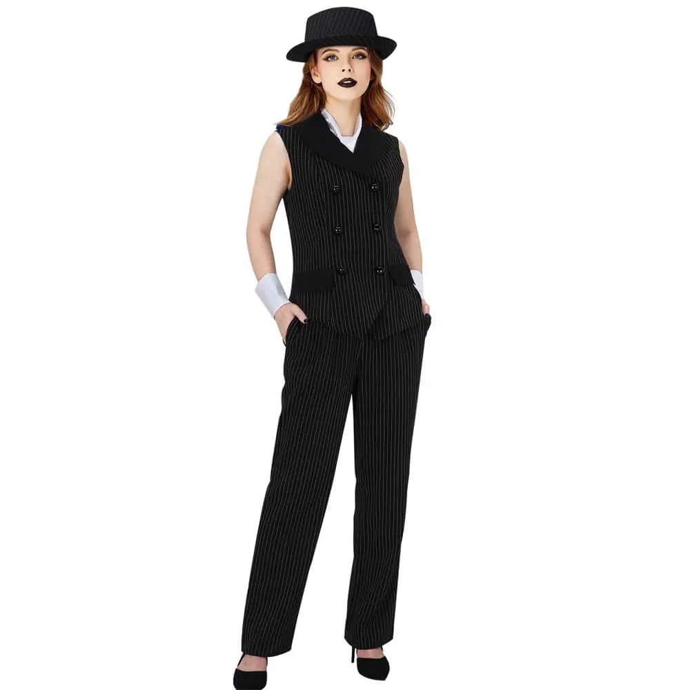 Takerlama Women's Gangster 1920s Costume Adult Pinstripe Suit For