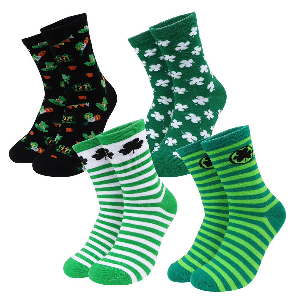 St. Patrick's Day Socks 4 Pairs Green Shamrock Clover Socks Festival Holidays Gifts Takerlama