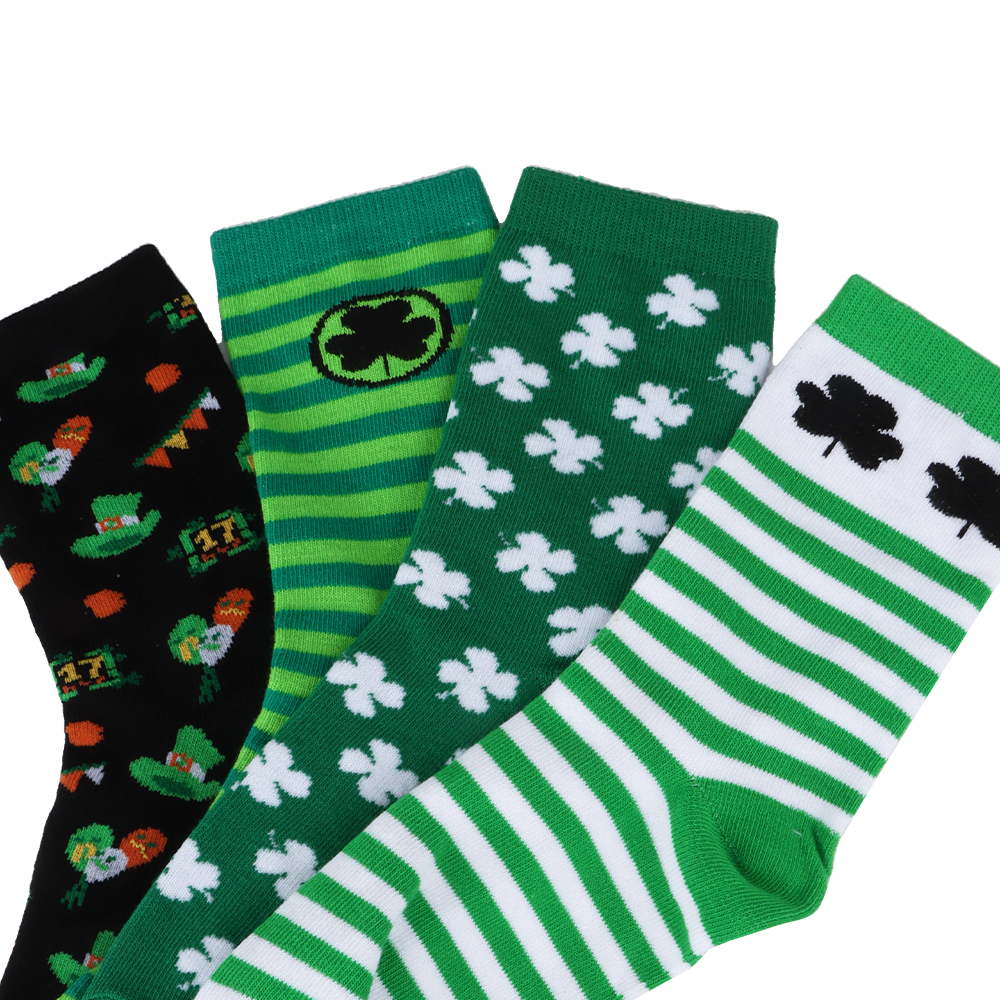 St. Patrick's Day Socks 4 Pairs Green Shamrock Clover Socks Festival Holidays Gifts Takerlama