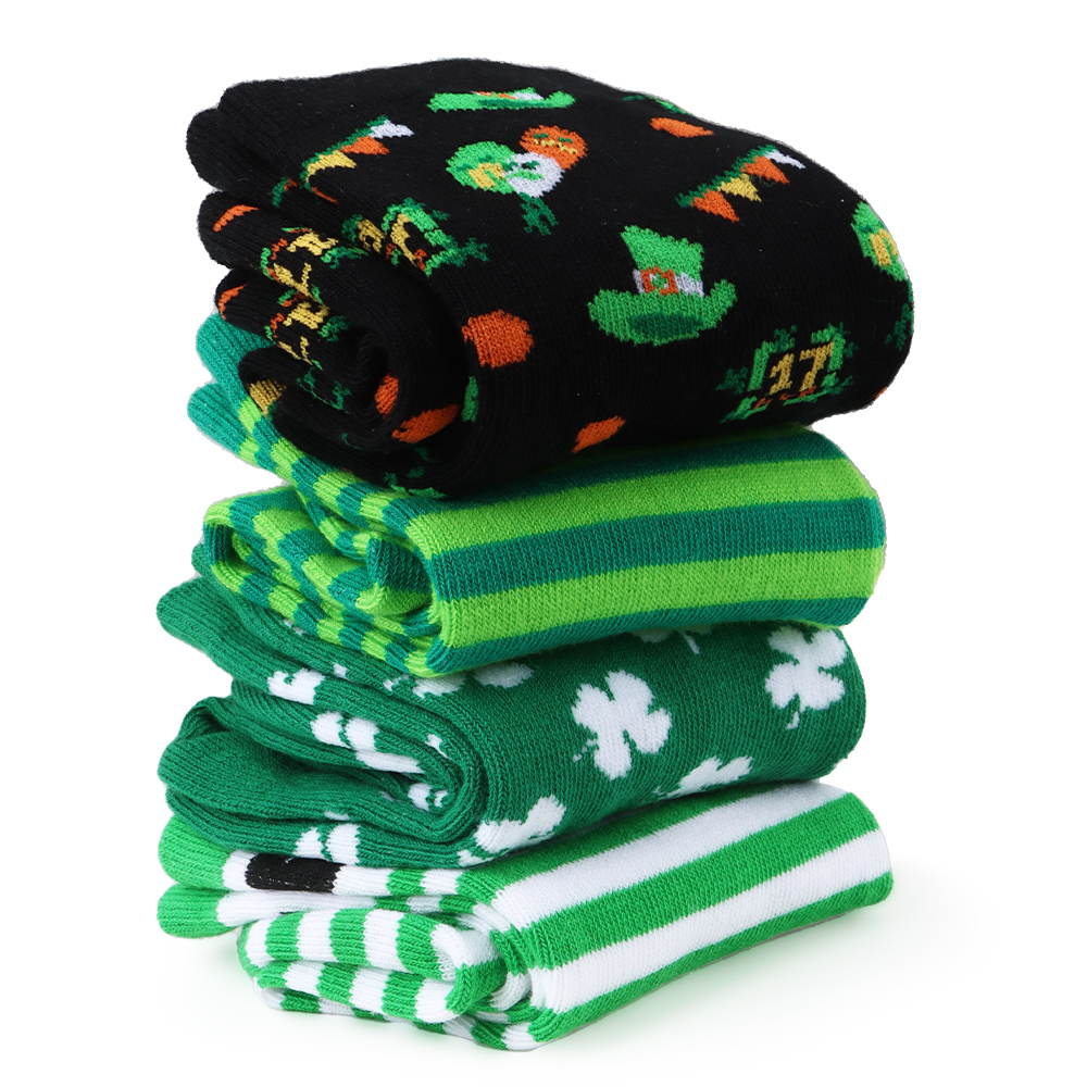 St. Patrick's Day Socks 4 Pairs Green Shamrock Clover Socks Festival Holidays Gifts Takerlama