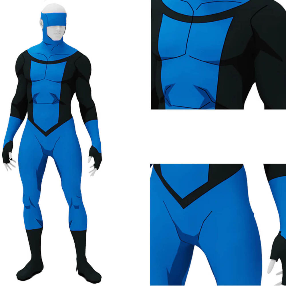 Invincible Season 3 Mark Grayson Cosplay Costume Superhero Blue Jumpsuit Mask Takerlama
