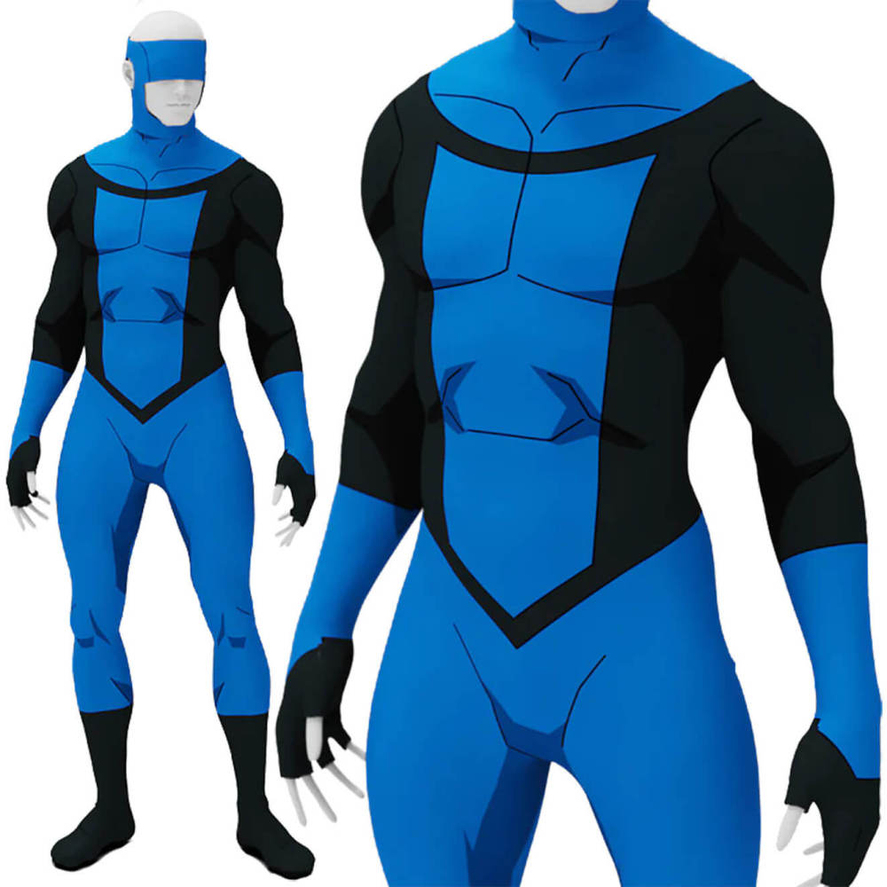 Invincible Season 3 Mark Grayson Cosplay Costume Superhero Blue Jumpsuit Mask Takerlama