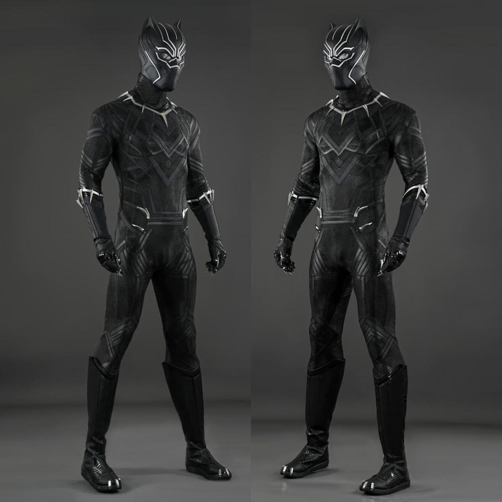 Black Panther Classic Suit Cosplay Costume T'Challa Jumpsuit Mask Boots Deluxe Takerlama