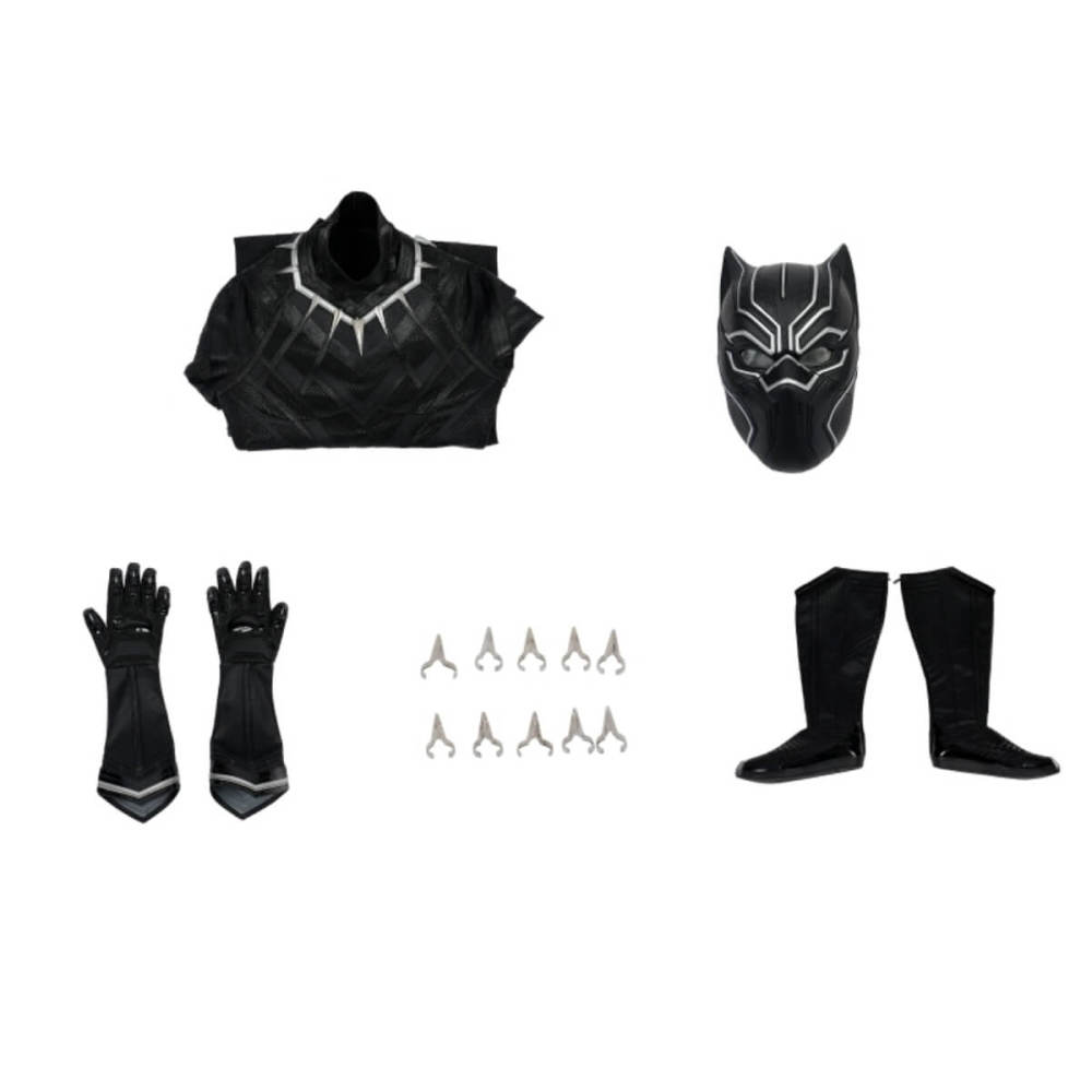 Black Panther Classic Suit Cosplay Costume T'Challa Jumpsuit Mask Boots Deluxe Takerlama
