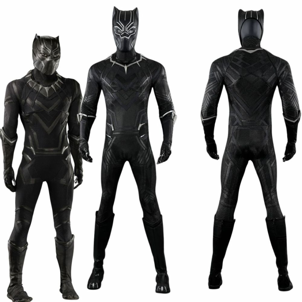Black Panther Classic Suit Cosplay Costume T'Challa Jumpsuit Mask Boots Deluxe Takerlama