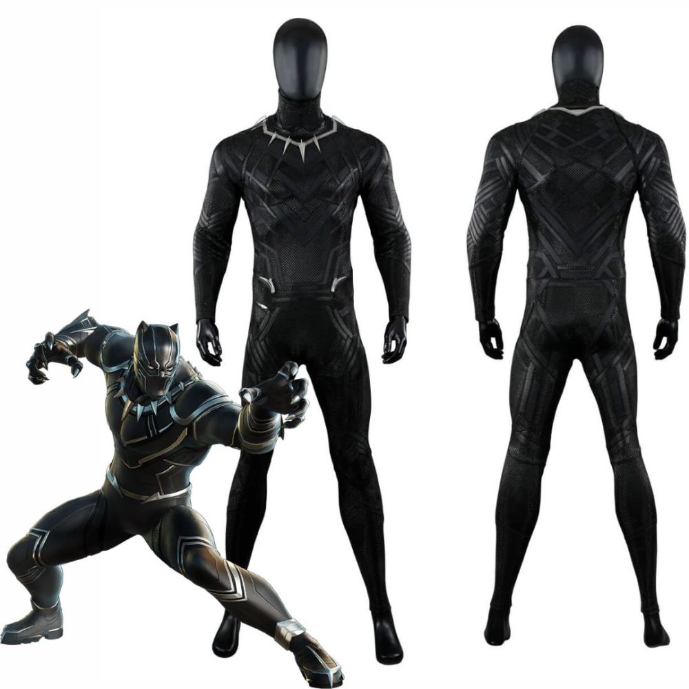 Black Panther Classic Suit Cosplay Costume T'Challa Jumpsuit Mask Boots Deluxe Takerlama