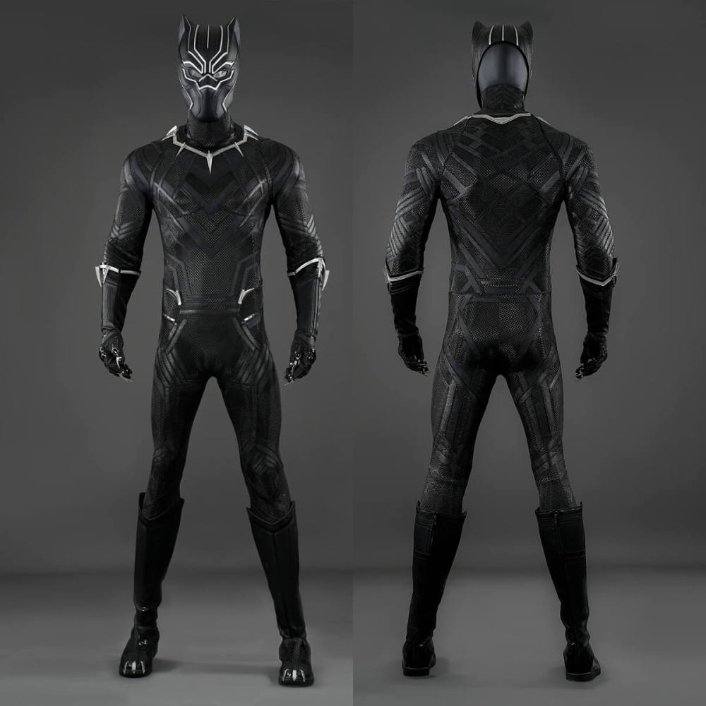 Black Panther Classic Suit Cosplay Costume T'Challa Jumpsuit Mask Boots Deluxe Takerlama