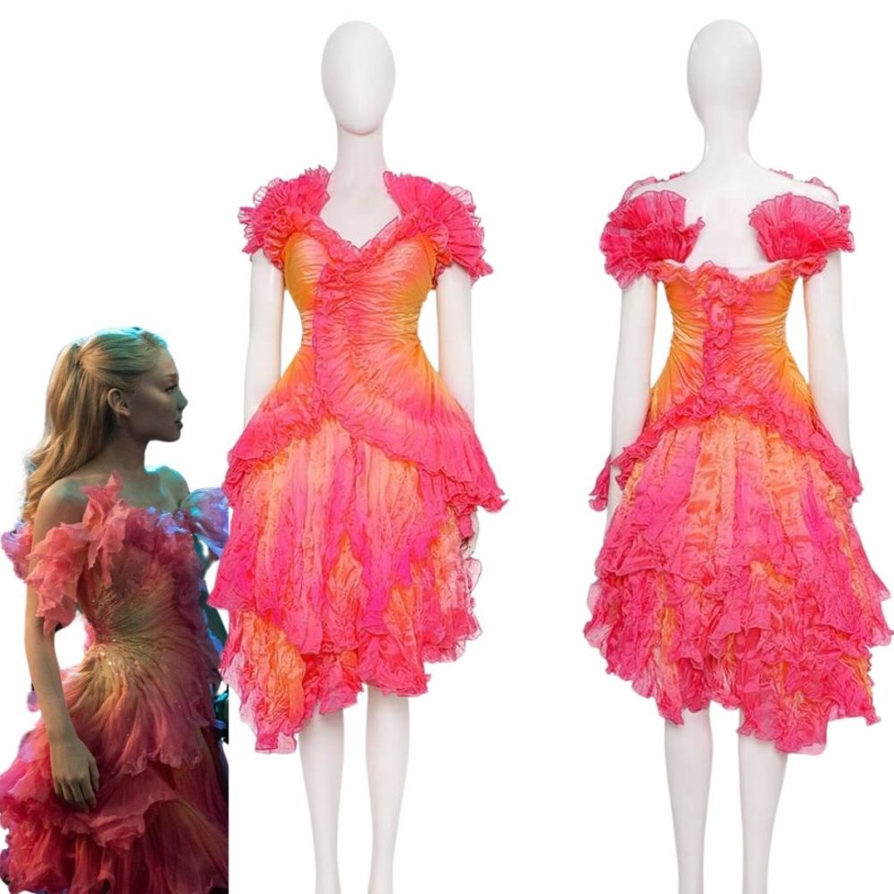 Takerlama Wicked Glinda Ozdust Cosplay Costume Women's Pink Fancy Dress Embroidered Organza