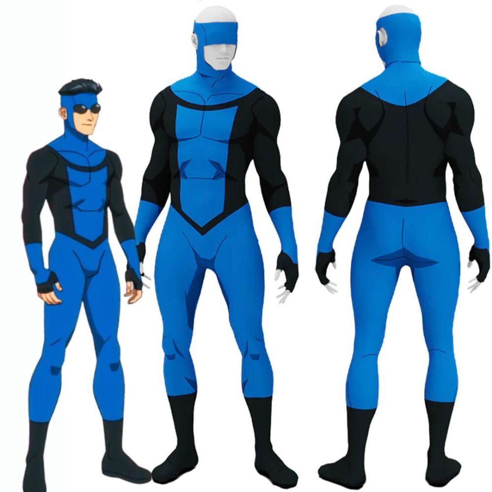 Invincible Season 3 Mark Grayson Cosplay Costume Superhero Blue Jumpsuit Mask Takerlama