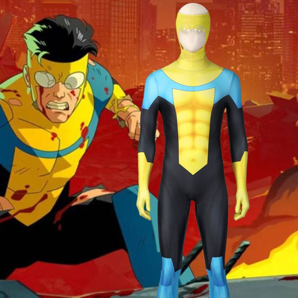 Invincible Mark Grayson Cosplay Costume Superhero Yellow Jumpsuit Mask Adult Takerlama