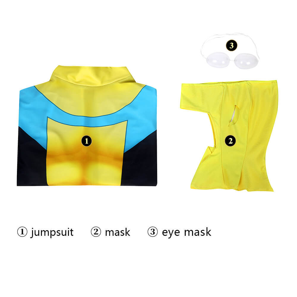 Invincible Mark Grayson Cosplay Costume Superhero Yellow Jumpsuit Mask Adult Takerlama