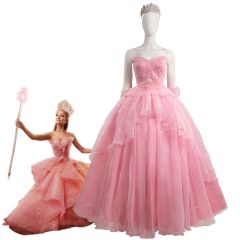 Wicked (2024) Glinda Cosplay Costume Pink Embroidered Organza Skirt Outfits Halloween Carnival Suit Takerlama