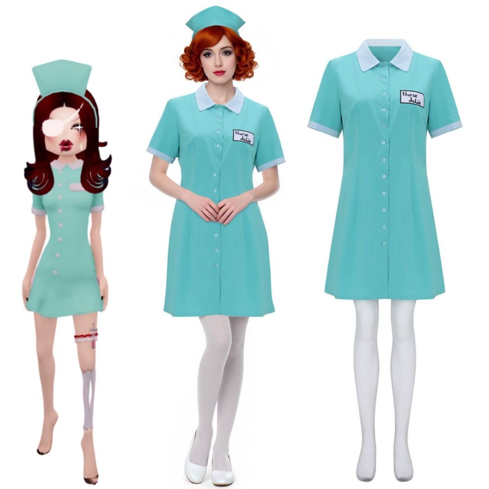 Dress To Impress Nurse Julie Cosplay Costume Dress Hairband Socks -Takerlama