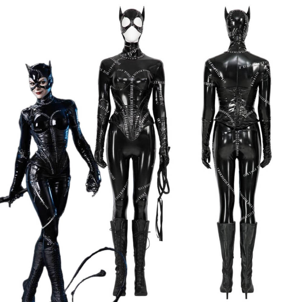 Catwoman Selina Kyle Cosplay Costume Batman Returns DC Comic Jumpsuit Mask Takerlama