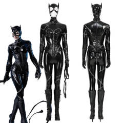 Selina Kyle Women's Cat Cosplay Costume Comic Jumpsuit Mask Whip Nail Caps Takerlama