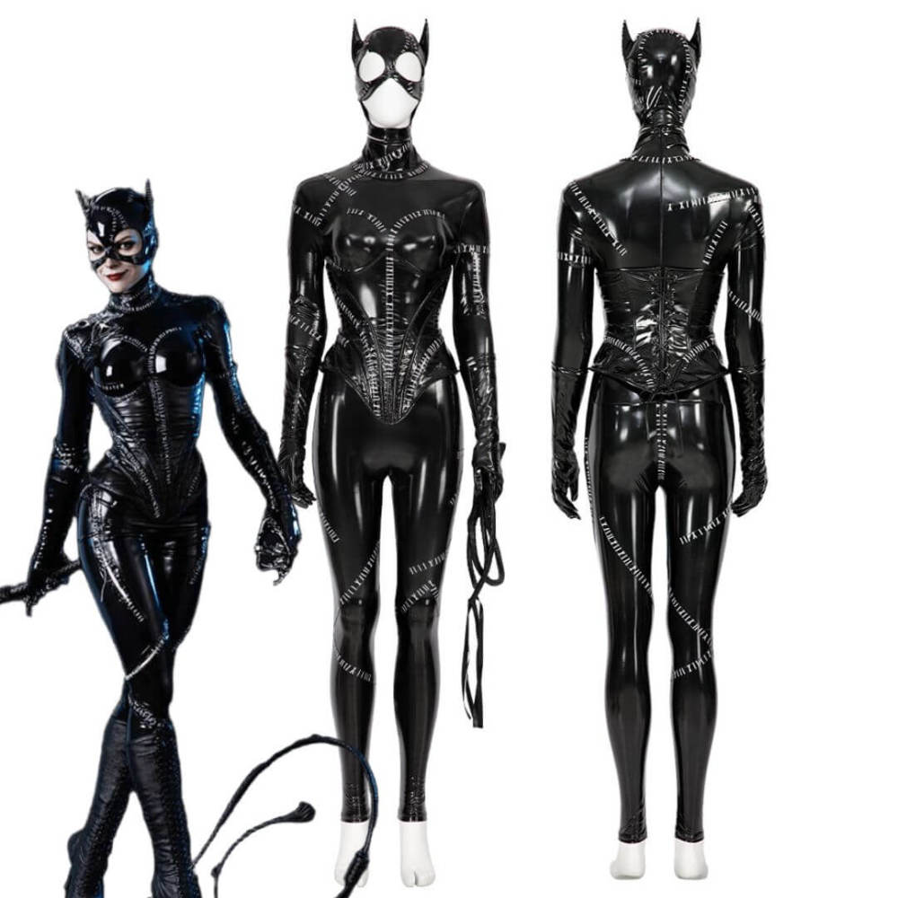 Catwoman Selina Kyle Cosplay Costume Batman Returns DC Comic Jumpsuit Mask Takerlama