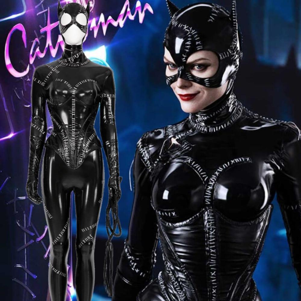 Catwoman Selina Kyle Cosplay Costume Batman Returns DC Comic Jumpsuit Mask Takerlama