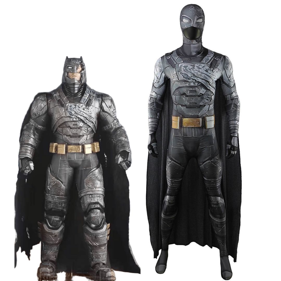 Battle Damaged Armored Batman Cosplay Costume Superhero Jumpsuit Mask Takerlama