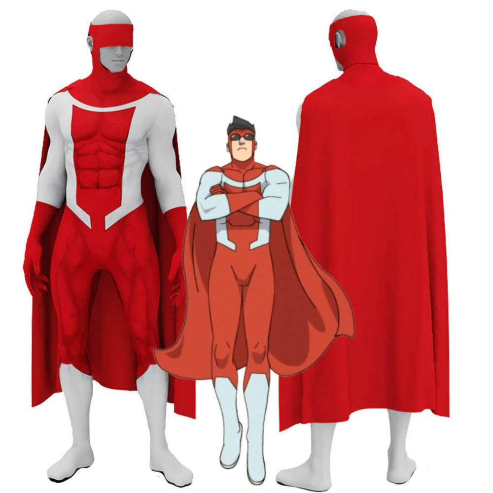 Invincible Omni Mark Cosplay Costume Superhero 3D Print Junpsuit Mask Cape Takerlama
