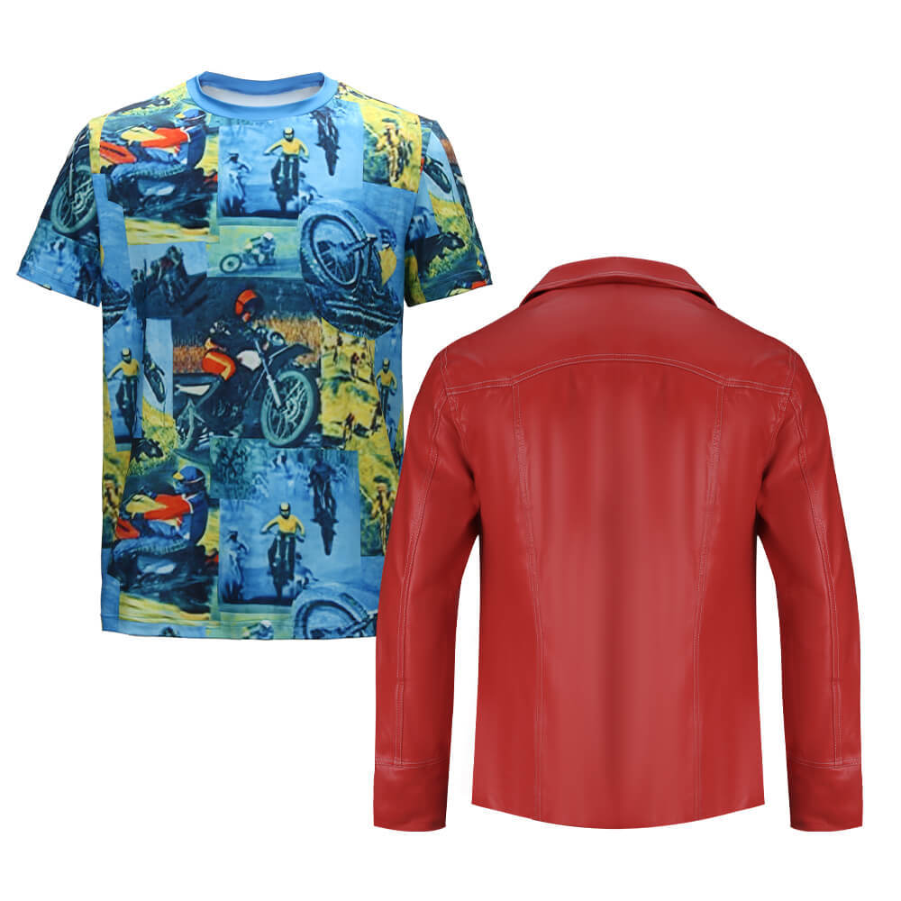 Fight Club Tyler Durden Cosplay Costumes Brad Pitt Biker Leather Jacket Takerlama