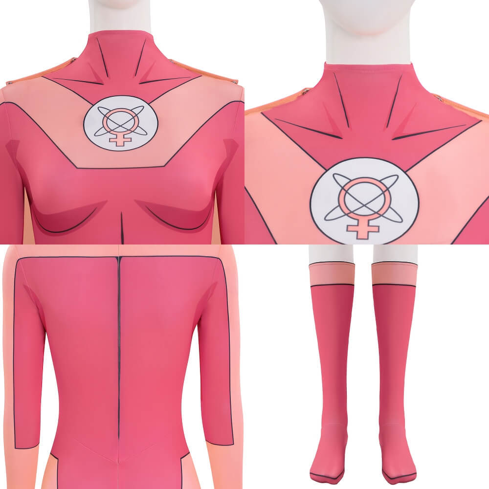 Atom Eve Cosplay Costume Invincible Season 3 Halloween Party Pink Jumpsuit Takerlama