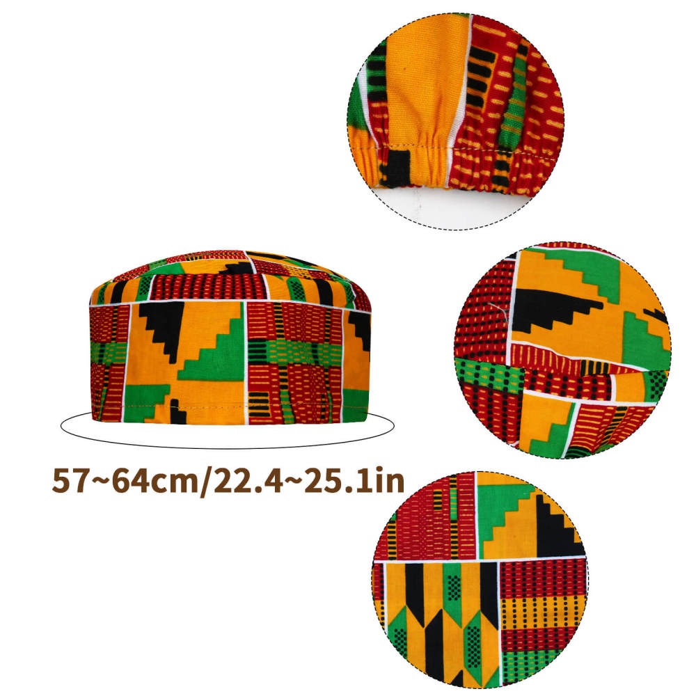 African Kente Pattern Kufi Men Hat and Kente African Print Stole Sash for Black History-Takerlama