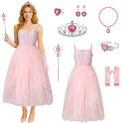 Wicked Glinda Upland Pink Cosplay Costume Movie Good Witch Glynda Princess Dress Takerlama