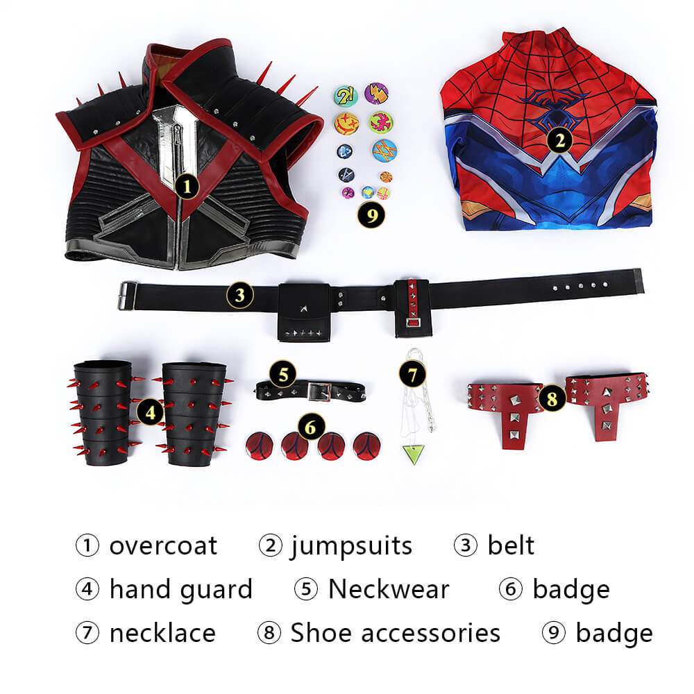 Deluxe Marvel Rivals Spider-Punk 2099 Superhero Cosplay Costume Spiderman Coat Jumpsuit Takerlama