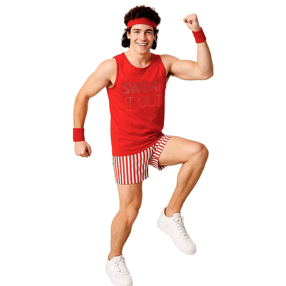 Richard Simmons Fitness Instructor Costume Sweat It Out Exercise Vest Pants Wigs Takerlama