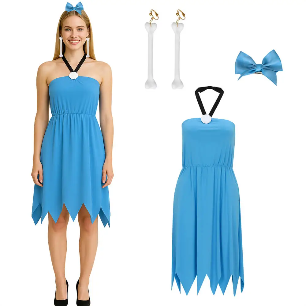 The Flintstones Betty Rubble Cosplay Costume Blue Dress Takerlama