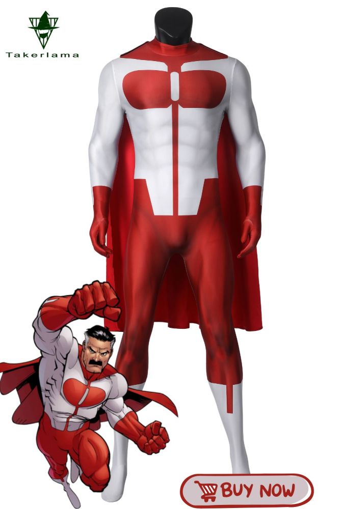 Invincible Omni-Man Cosplay Costume Superhero Nolan Grayson Red Jumpsuit Cloak Takerlama