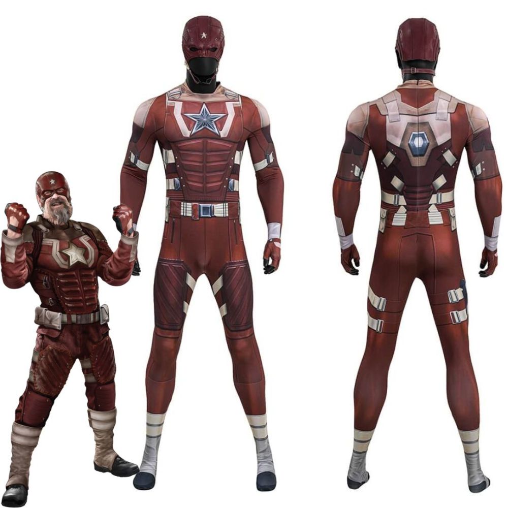 Thunderbolts Red Guardian Halloween Cosplay Costume Printed Jumpsuit With Helmet Takerlama