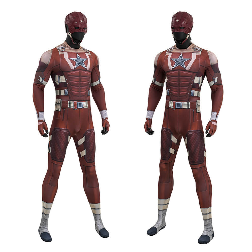 Thunderbolts Red Guardian Halloween Cosplay Costume Printed Jumpsuit With Helmet Takerlama