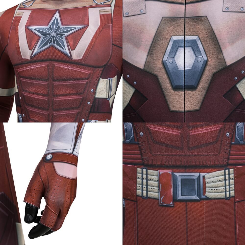 Thunderbolts Red Guardian Halloween Cosplay Costume Printed Jumpsuit With Helmet Takerlama