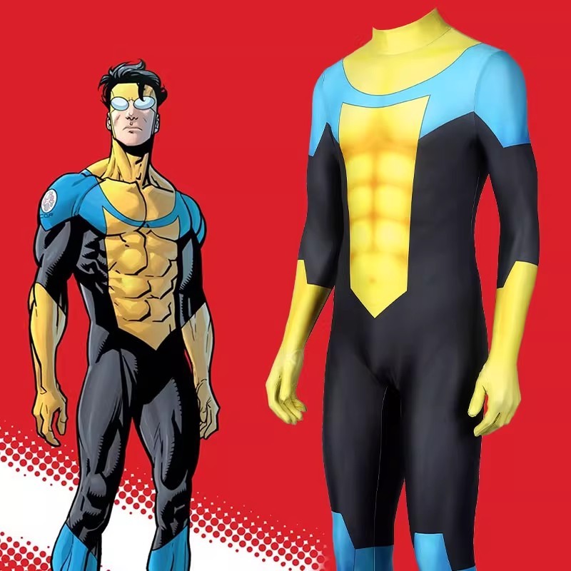 Invincible Mark Grayson Cosplay Costume Superhero Yellow Jumpsuit Mask Adult Takerlama