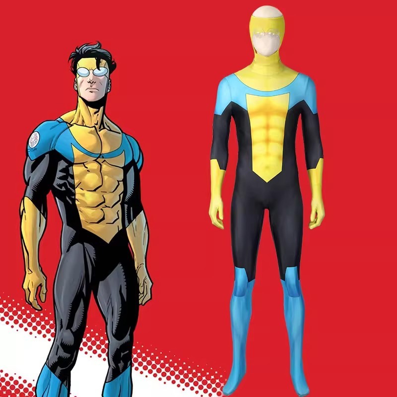 Invincible Mark Grayson Cosplay Costume Superhero Yellow Jumpsuit Mask Adult Takerlama