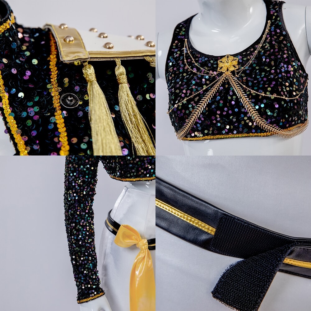 Kpop Demon Hunters Mira Golden Black Performance Dance Outfit Cosplay Costume Takerlama