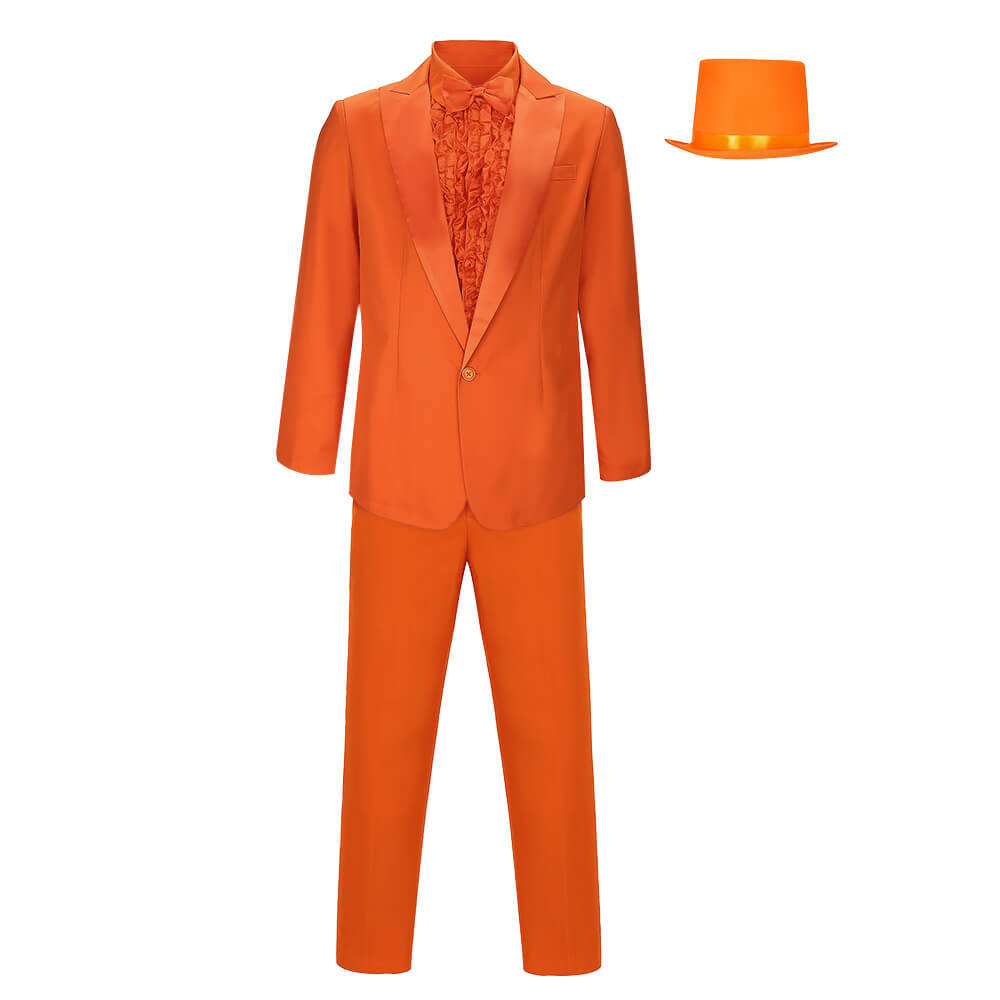 Dumb and Dumber Lloyd Christmas Cosplay Costume Orange Suit with Hat Takerlama