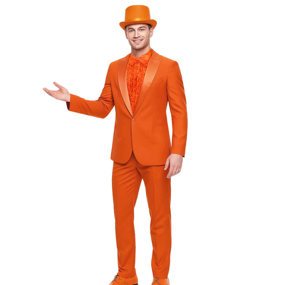 Dumb and Dumber Lloyd Christmas Cosplay Costume Orange Suit with Hat Takerlama