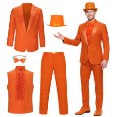 Dumb and Dumber Lloyd Christmas Cosplay Costume Orange Suit with Hat Takerlama In Stock