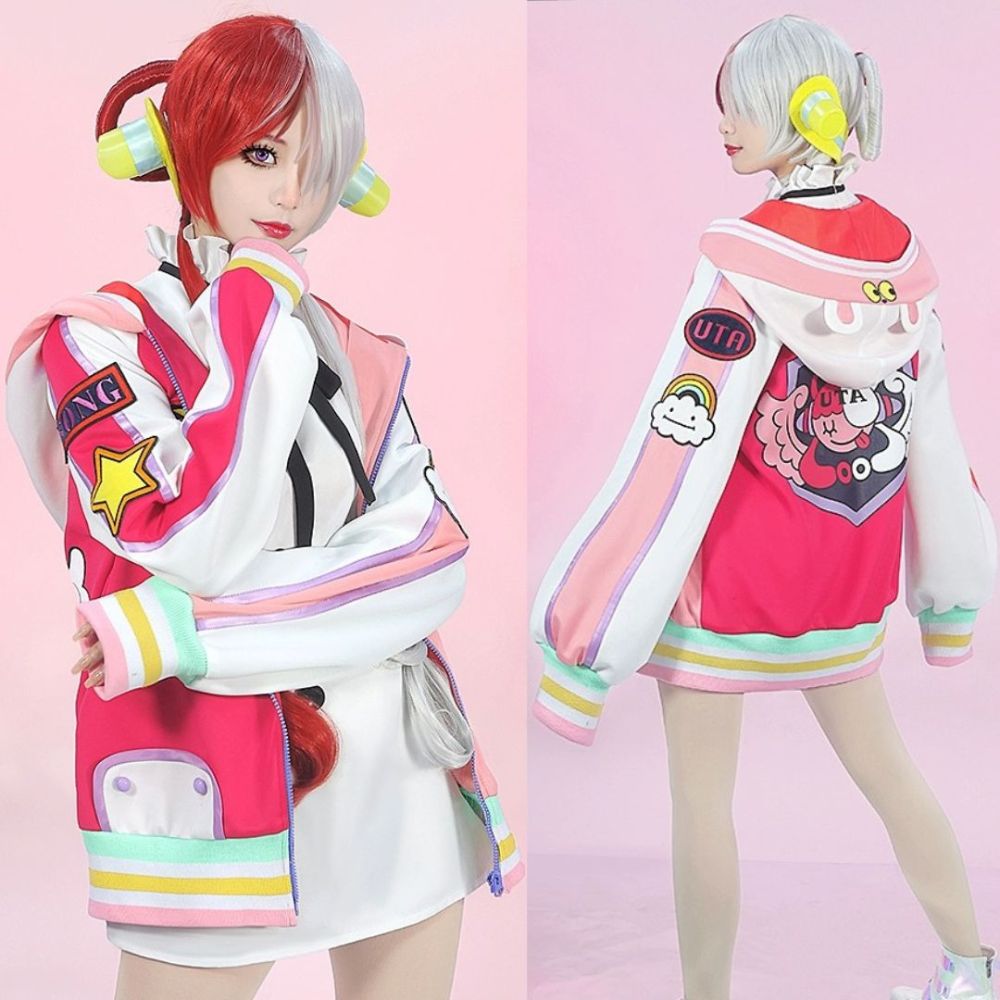 Uta Cosplay Costume One Piece Film Red Pink Halloween Coat Dress Kids Adult In Stock Takerlama