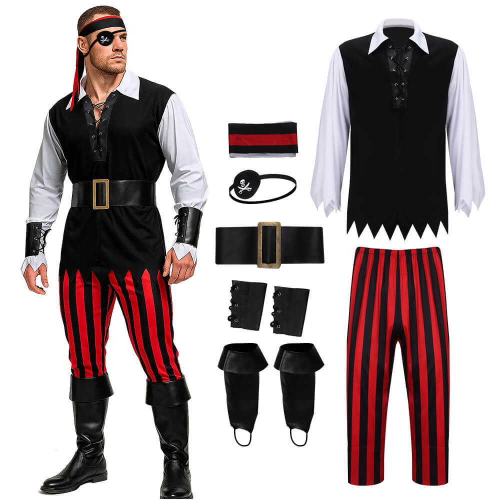 Men's Renaissance Pirate Halloween Costume Retro Cosplay Outfit -Takerlama