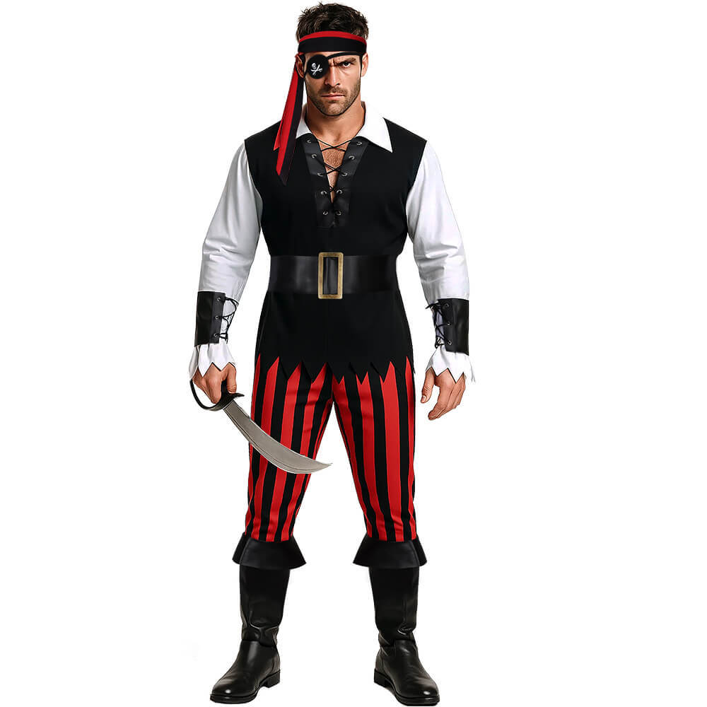 Men's Renaissance Pirate Halloween Costume Retro Cosplay Outfit -Takerlama
