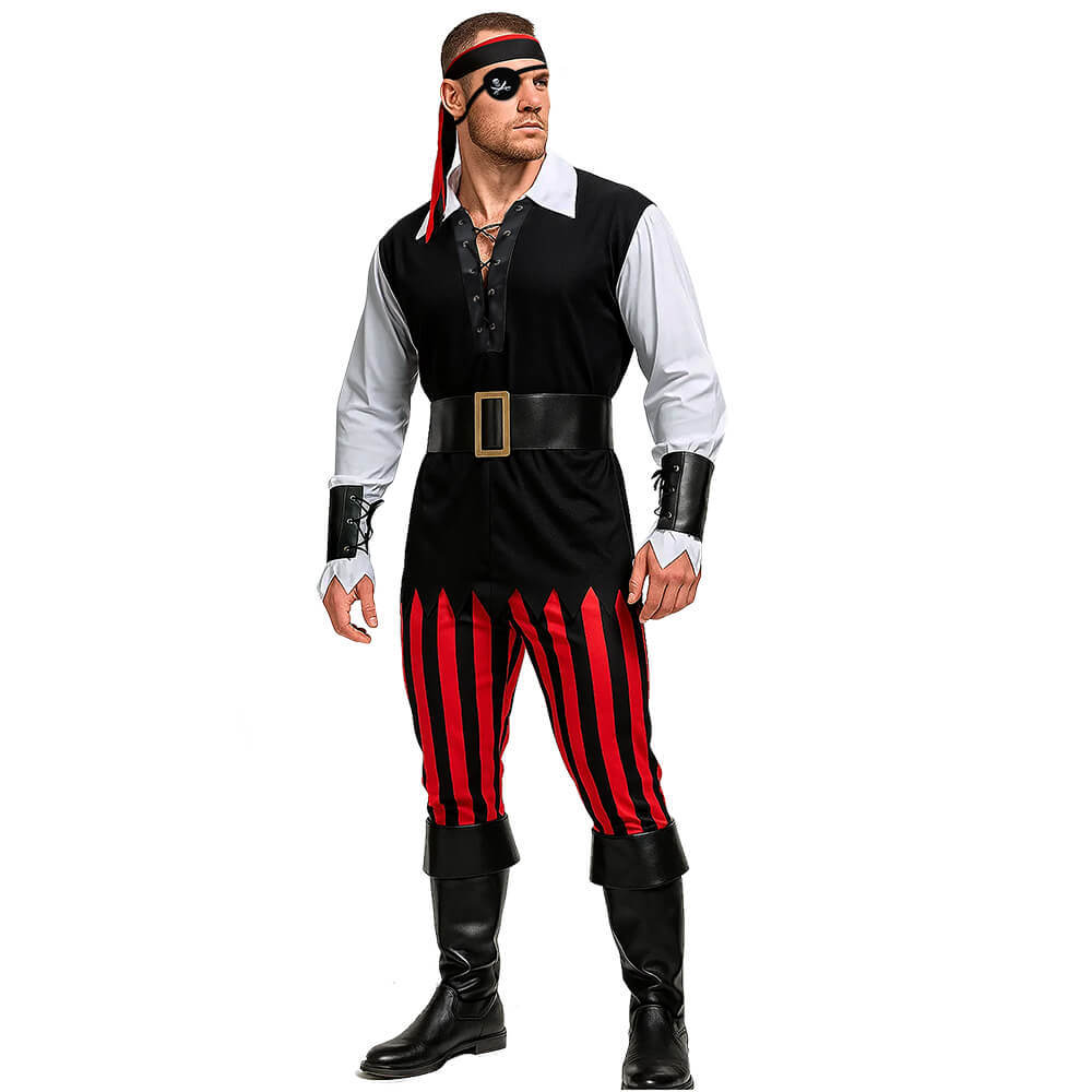 Men's Renaissance Pirate Halloween Costume Retro Cosplay Outfit -Takerlama
