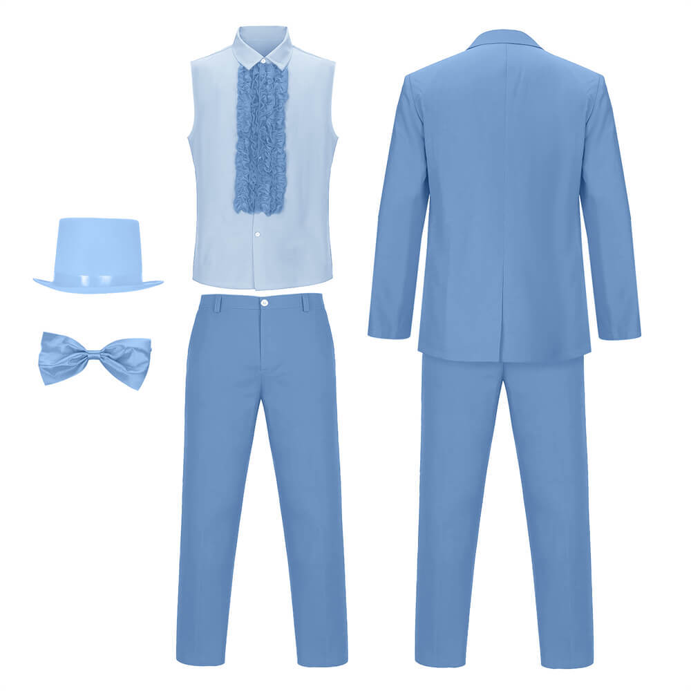 Dumb and Dumber Harry Dunne Cosplay Costume Blue Tuxedo with Hat Takerlama