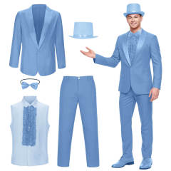 Dumb and Dumber Harry Dunne Cosplay Costume Blue Tuxedo with Hat Takerlama