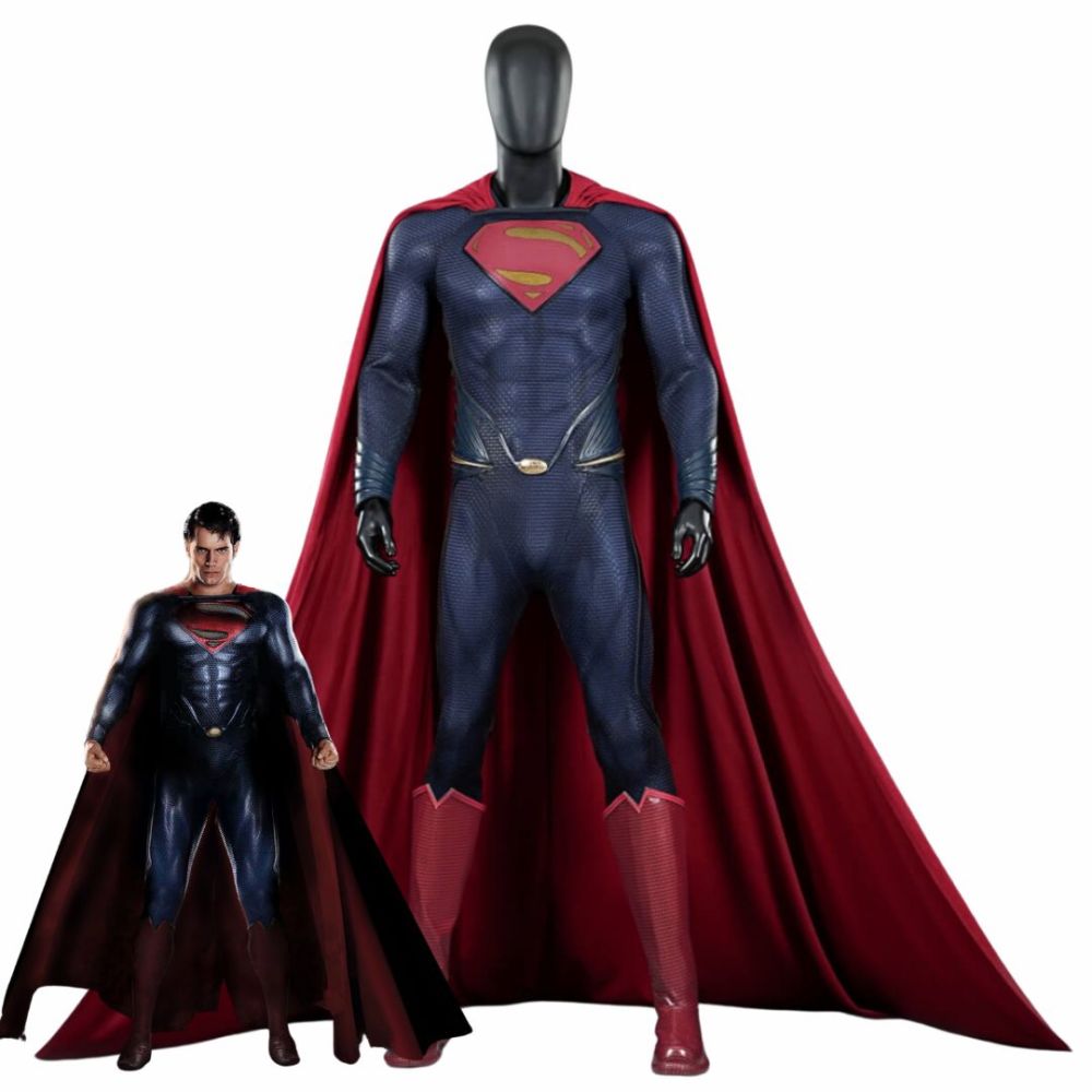 Movie Clark Kent Cosplay Costume Man of Steel Jumpsuit Cloak Boots Deluxe Takerlama